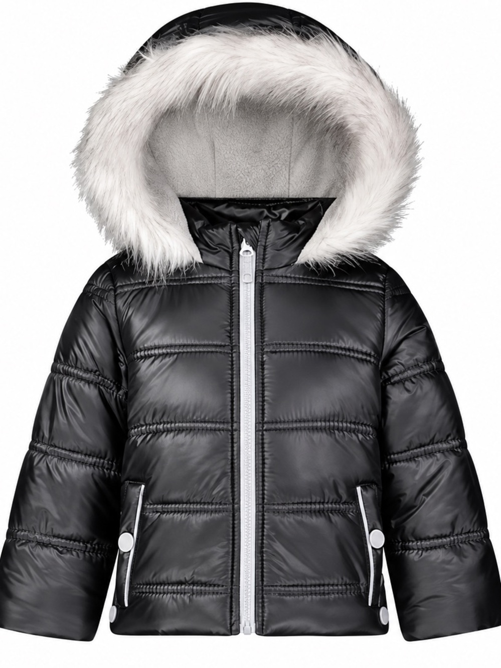 Jessica Simpson Girls Glossy Black Faux Fur Hood Puffer Jacket 6X